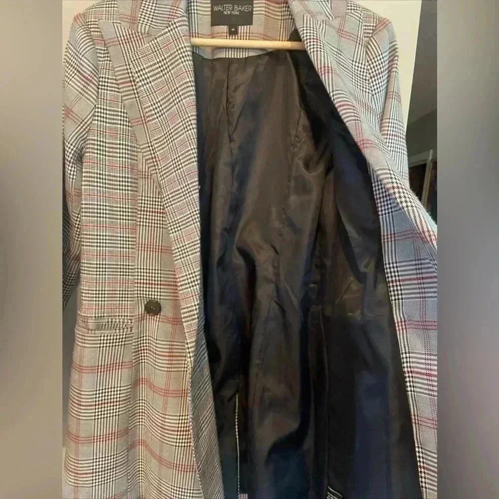 Walter Baker Women's Saundra Plaid Blazer Jacket in Grey Multi Size M Preppy - Picture 3 of 10